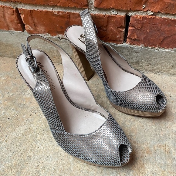 MRKT. Womens 9 Metallic Peeptoe Slingback Chunky Heels - Picture 4 of 12